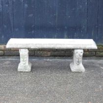 A cast stone garden bench, on acanthus supports, 115cm