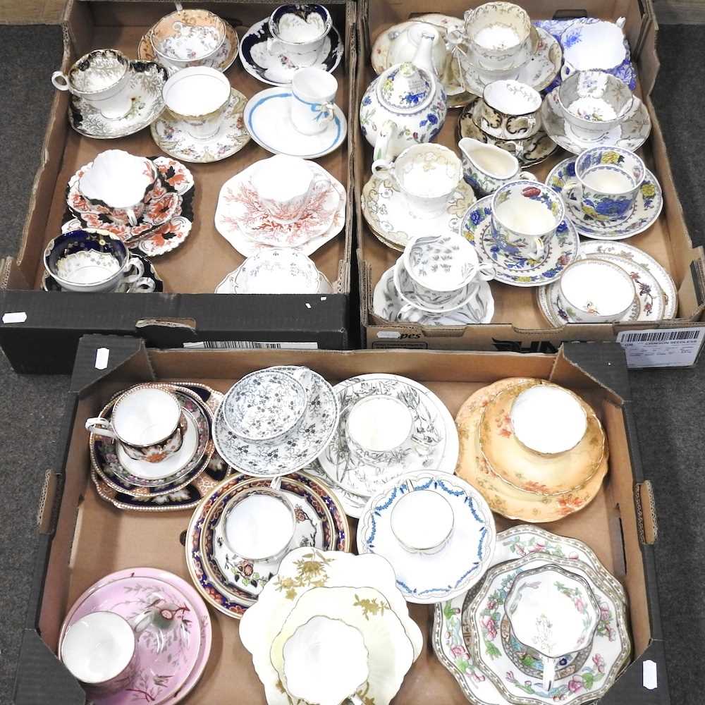 A large collection of mainly 19th century English teacups and saucers Mostly these are complete, but