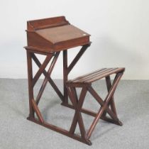 An early 20th century Welsh Methodist's wooden school desk, with a hinged writing surface 44w x