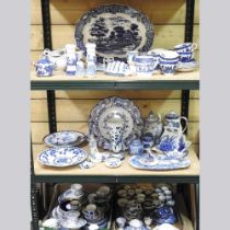 A collection of Staffordshire blue and white transfer decorated china, to include a meat plate and