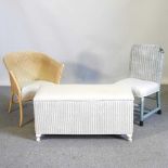 A 1930's Lloyd Loom ottoman, together with a chair and another (3) 92w x 42d x 44h cm