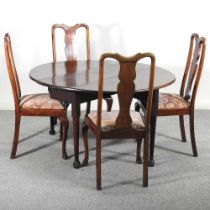 An 18th century and later pembroke table, together with a set of four early 20th century Queen