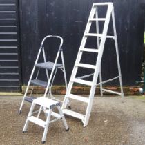 An aluminium step ladder, 191cm high, together with another and a pair of steps (3)