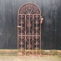 A painted wrought iron garden gate, 77 x 182cm