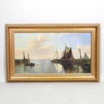 Ralph Jones, 19th century, harbour scene, signed and dated 1885, oil on canvas, 30 x 54cm