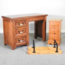 A modern pine desk, together with a pine chest and a rack (2) 111w x 46d x 75h cm