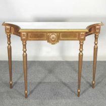 A modern gilt painted pier table, with a mirrored top, together with a mirror (2) 112w x 30d x 84h