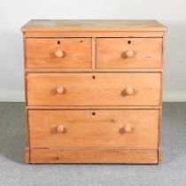 An antique pine chest of drawers, on a plinth base 89w x 46d x 90h cm