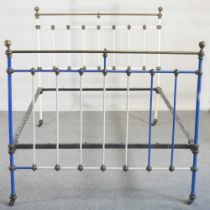 A Victorian and later painted brass and iron bedstead, with brass finials 204w x 140d x 114h cm