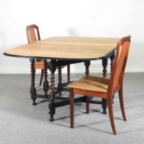 A 1920's and later painted gateleg dining table, together with a pair of dining chairs (3) 152w x