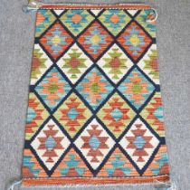 A kelim rug, with all over diamond pattern, 90 x 59cm