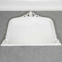 A cream painted over mantel mirror, with a scrolled surround 122w x 98h cm