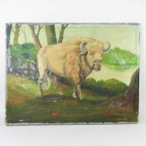 William Owen, 19th century, a buffalo, signed and dated '76, oil on canvas, 52 x 69cm, unframed