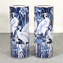 A pair of Chinese blue and white stick stands, 60cm high (2)