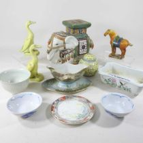 A Chinese tang style horse, 16cm high, together with a collection of oriental items, to include a