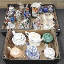 A collection of 19th century and later china, to include continental figures and teapots