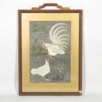 Chinese school, early 20th century, embroidery of two chickens, 46 x 30cm