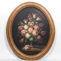 Italian School, early 20th century, still life of flowers, oil on canvas, 48 x 38cm oval