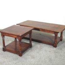 An oak two tier coffee table, together with a square side table (2) 133w x 62d x 45h cm