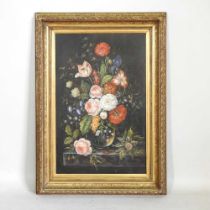English school, 20th century, still life flowers, oil on canvas, 90 x 60cm, in an ornate gilt frame