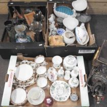 Three boxes of 19th century and later china, to include Royal Crown Derby and a pottery cart horse