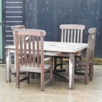 A hardwood garden table, together with a set of four matching chairs 154w x 157d x 76h