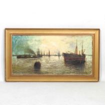 Edwin Knight, 19th century, Shipping on the Thames, signed oil on canvas, 30 x 60, inscribed to