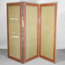 An early 20th century painted three-fold dressing screen 228w x 184h cm
