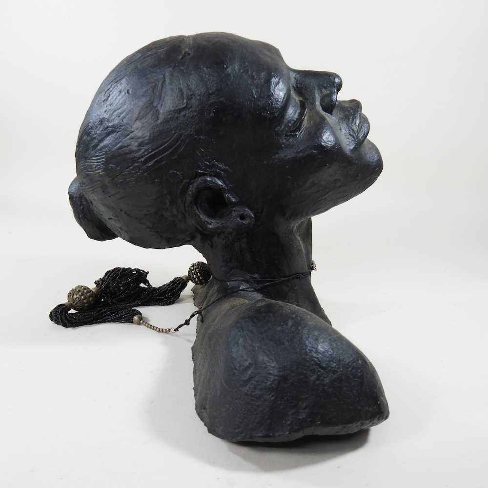English school, 20th century, a life sized head of a lady, painted clay, 34cm high - Image 8 of 8