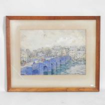 ARR Eve Lyn Hope, act.1940-1958, town scene with bridge, signed watercolour and pencil on paper,