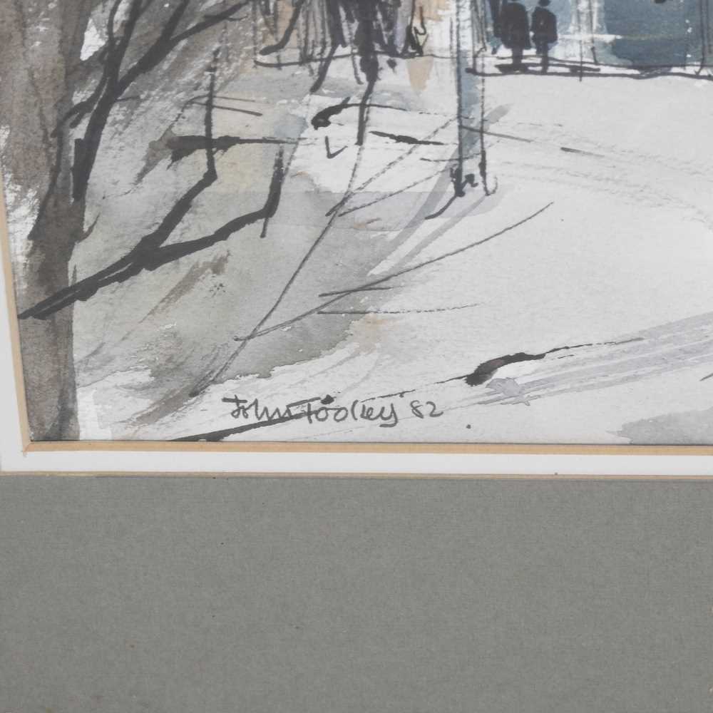 John Tookey, b1947, A Bridge, Essex, signed watercolour, 28 x 43cm, bearing a label for The Mall - Image 3 of 6
