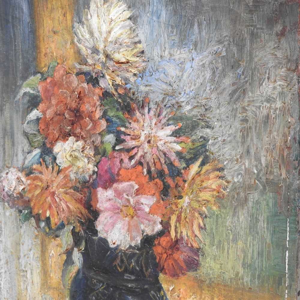 Joris, 20th century, still life flowers in a vase, signed, oil on canvas, 48 x 41cm, unframed - Image 3 of 4