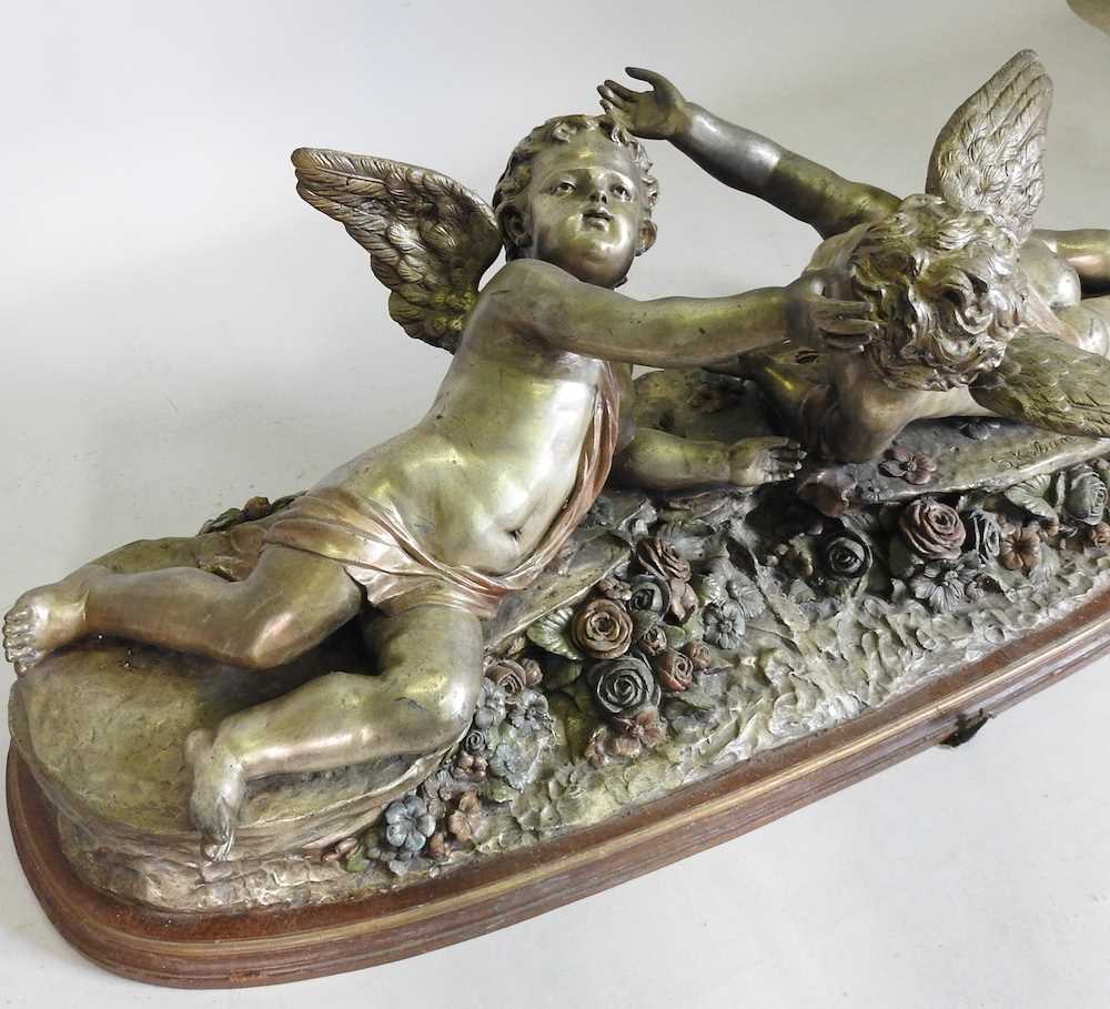 S. Keliam, 20th century, a large bronze sculpture of two cherubs, on a plinth base, signed, 135cm - Image 4 of 7