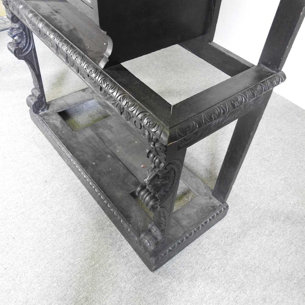 A 19th century heavily carved dark oak hall stand, with a mirrored back 111w x 42d x 172h cm - Bild 3 aus 4