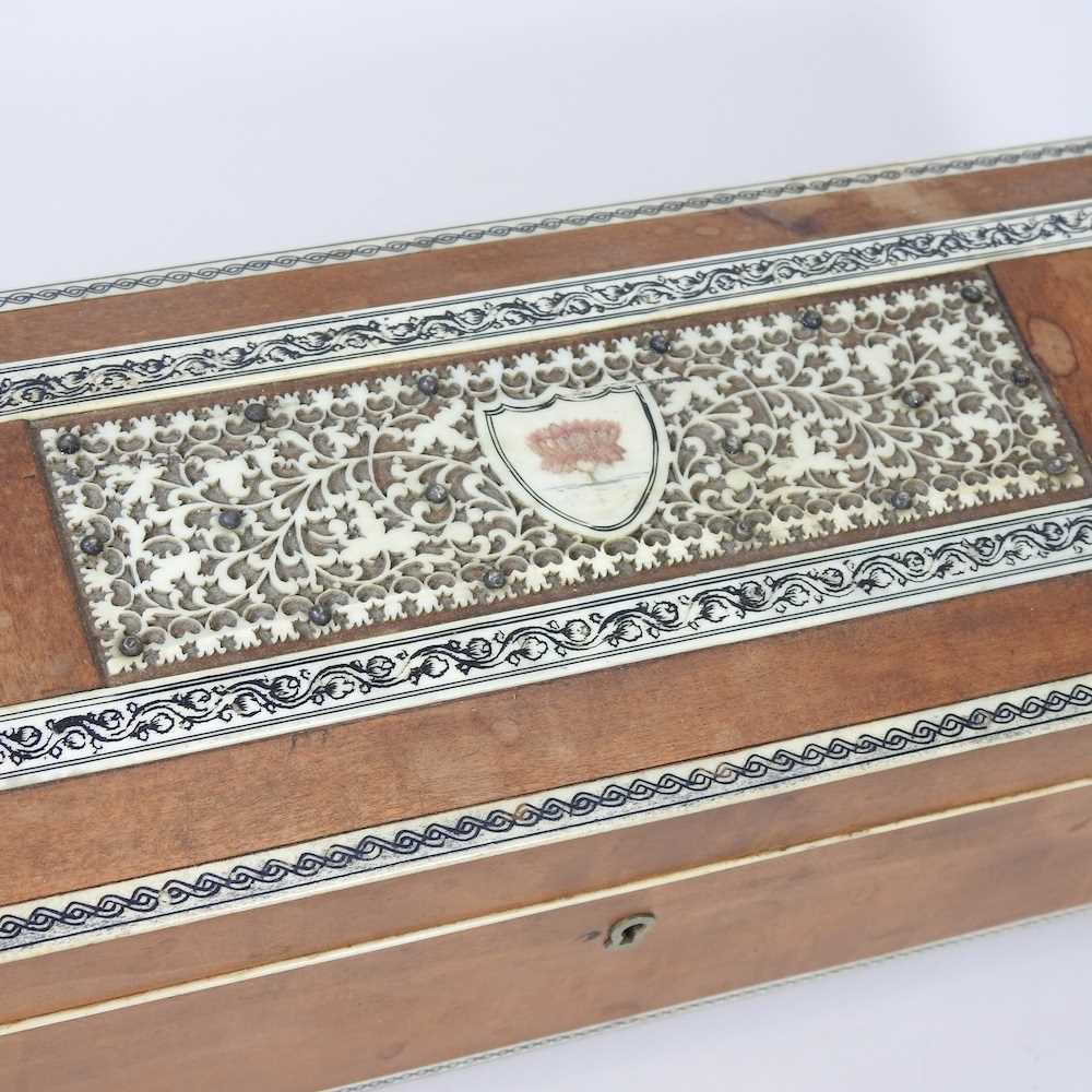 A 19th century Indian vizagapatum sandalwood glove box, on paw feet, 28cm wide. Note: a non- - Image 3 of 11