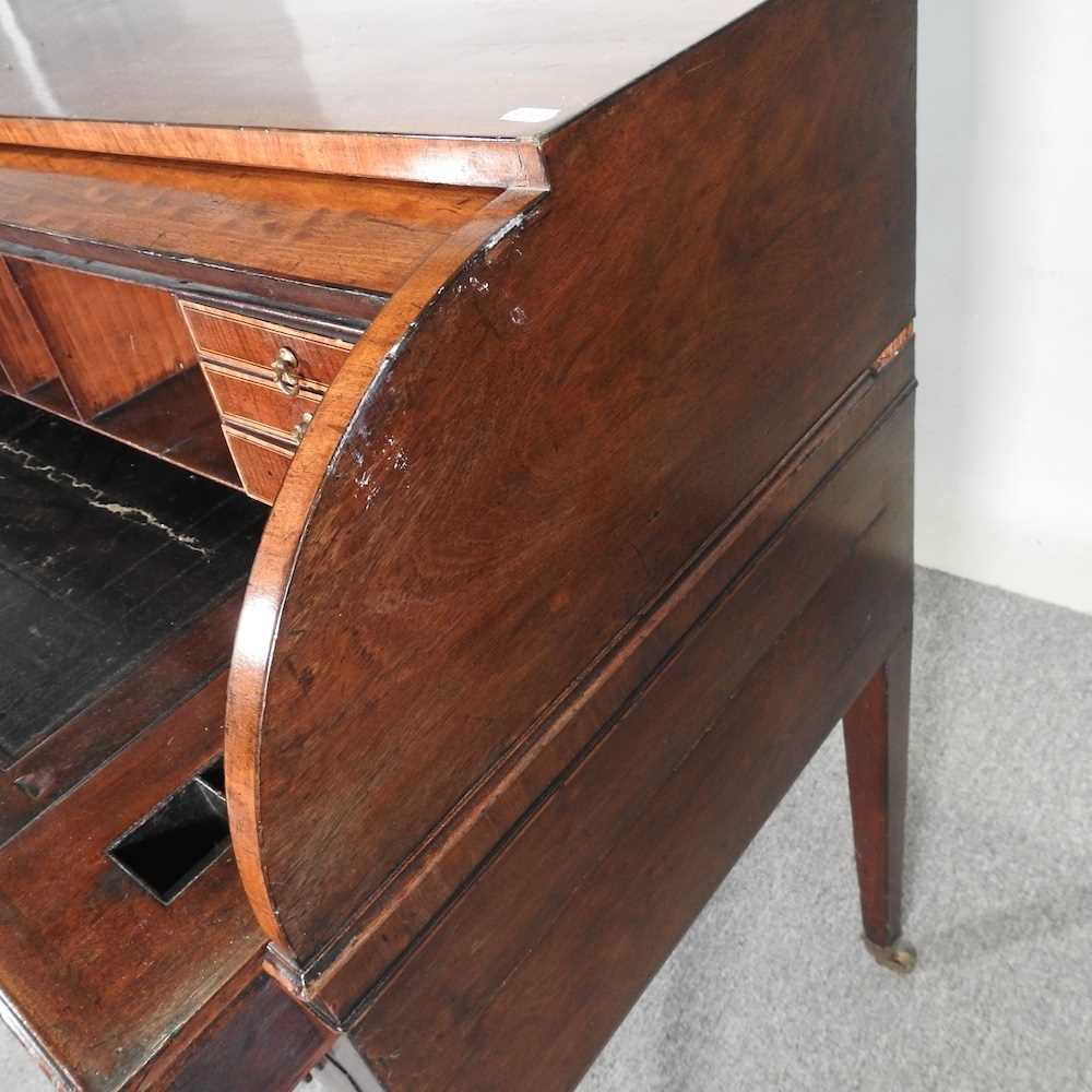 A George III mahogany cylinder desk, with satinwood inlay and ebony stringing, the fitted interior - Image 8 of 11