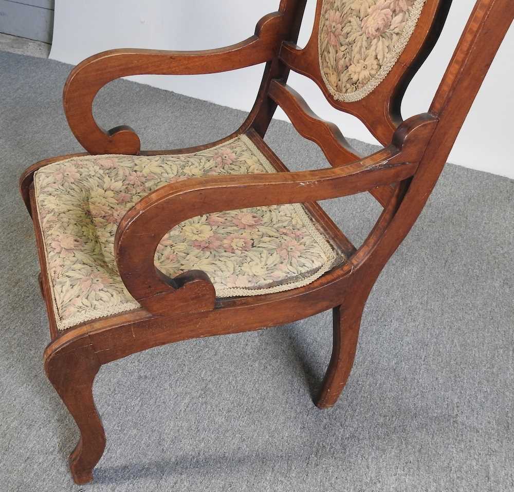 An Edwardian walnut and inlaid open armchair - Image 2 of 4