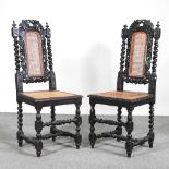 A pair of 19th century carved oak high back side chairs