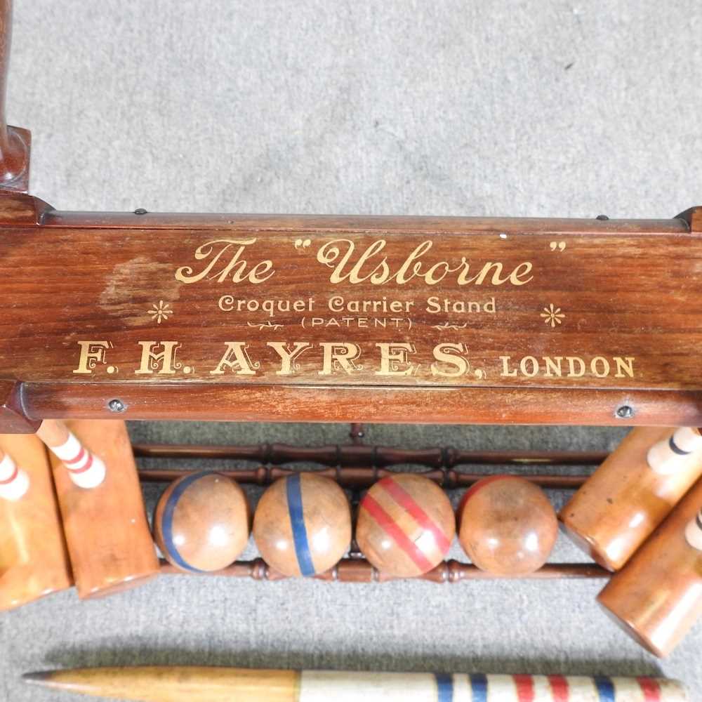 A mid 20th century F.H. Ayers, London wooden The Usborne patent Croquet Carrier Stand, with four - Image 5 of 14