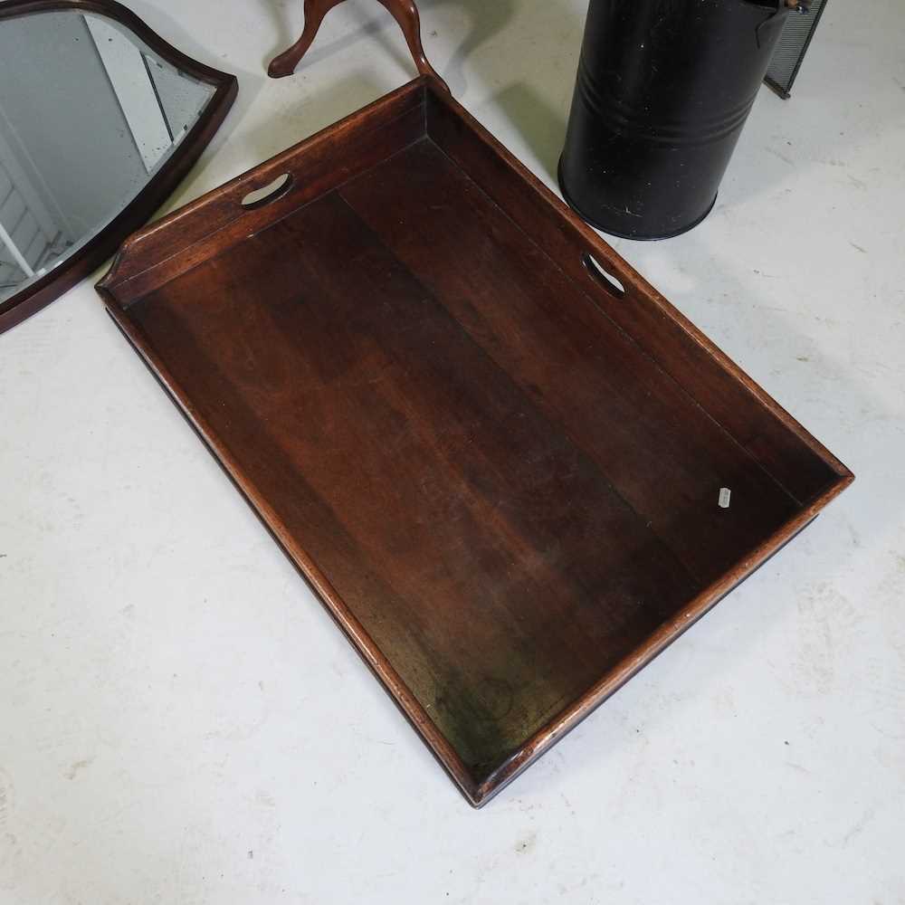 A 19th century mahogany butler's tray, together with a shield shaped wall mirror, a fire screen, a - Image 3 of 3