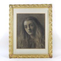 Harry Windsor-Fry, 1862-1947, Mabel, signed and dated 1893, sepia watercolour, 35 x 28cm, label to