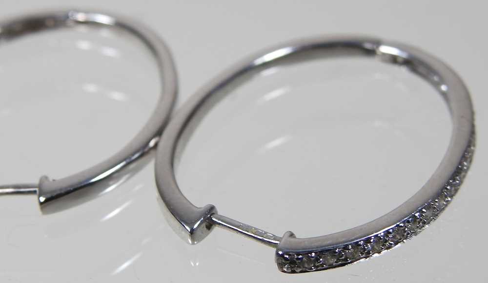 A pair of 9 carat white gold and diamond set hoop earrings, 4g, 3cm high, with a Gems TV - Image 4 of 4