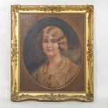English school, circa 1930, head and shoulders portrait of a lady, signed indistinctly, oil on