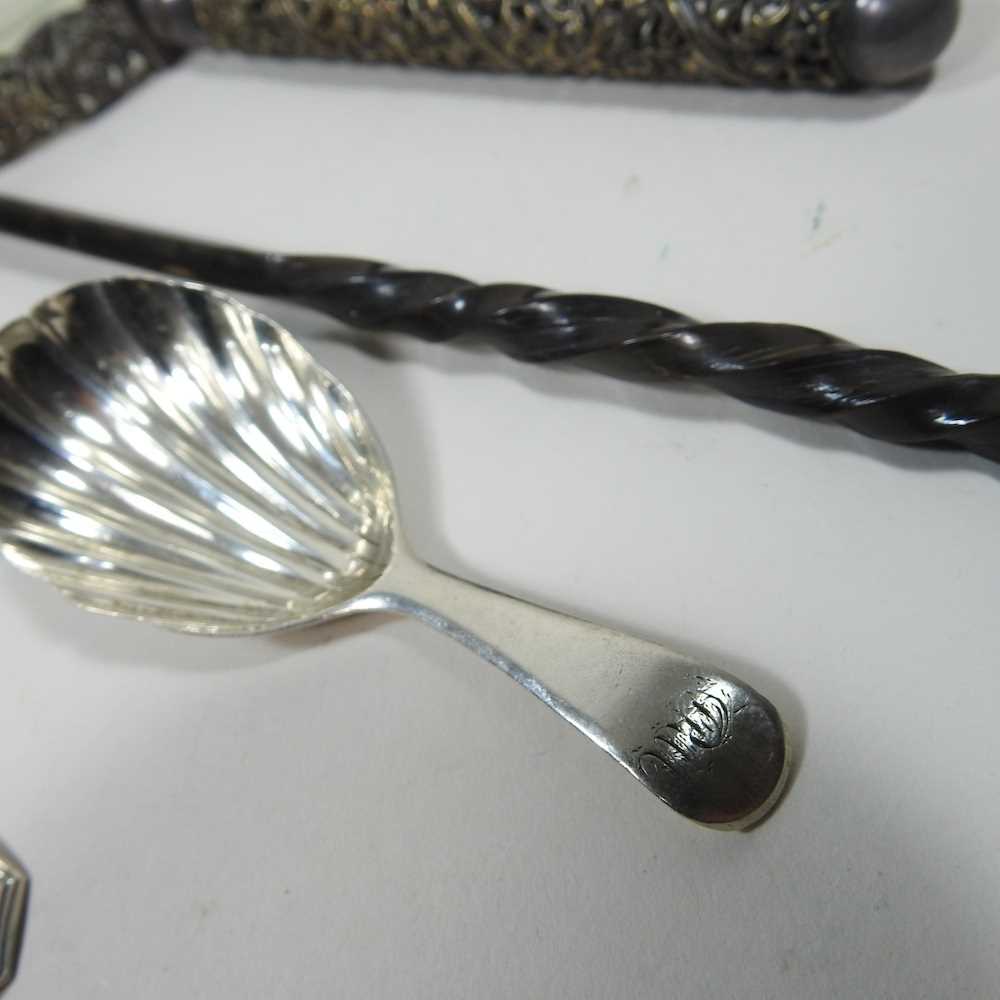 An 18th century toddy ladle, with a twisted whalebone handle, 38cm long, together with three early - Image 5 of 7
