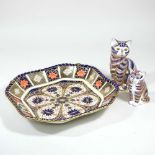 A Royal Crown Derby imari model of a seated cat, LII, together with another LVII and a plate 1126,