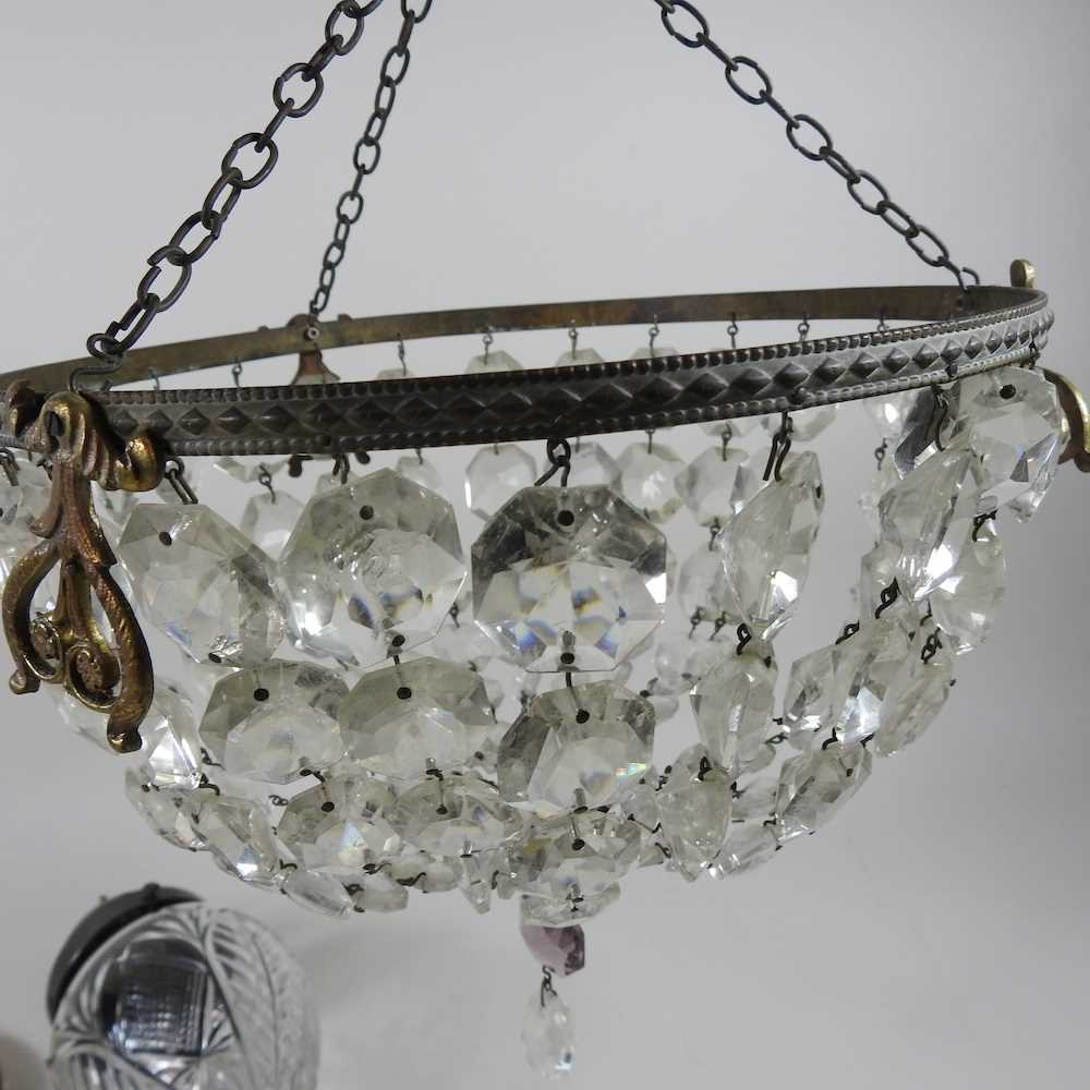 Three early 20th century glass and gilt metal chandeliers, together with a cut glass pendant ceiling - Image 3 of 5