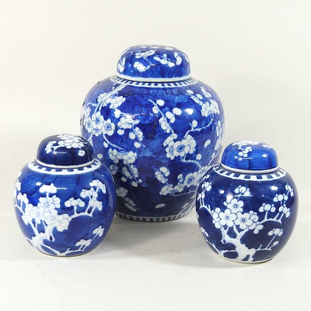 An early 20th century Chinese porcelain blue and white ginger jar and cover, 26cm high, together