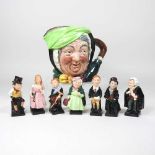 A collection of Royal Doulton Dickens figures, together with a character jug (8)