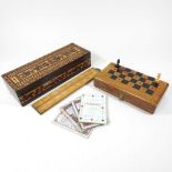 A 19th century Tunbridgeware games box, 26cm wide, together with an early 20th century walnut and