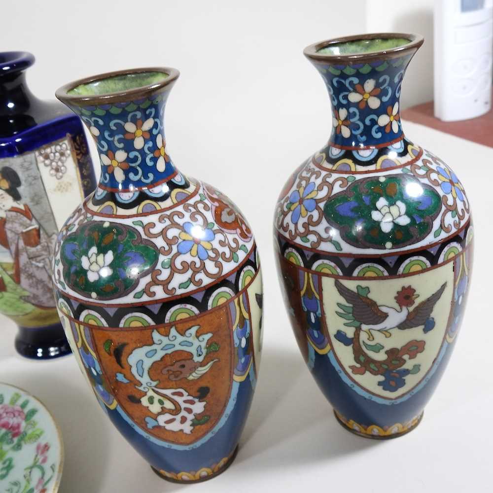 A collection of 19th century Chinese Canton porcelain plates, cloisonne and oriental vases - Image 6 of 8